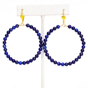 Medium Genuine Lapis Lazuli Hoop Earrings (2 inch diameter)