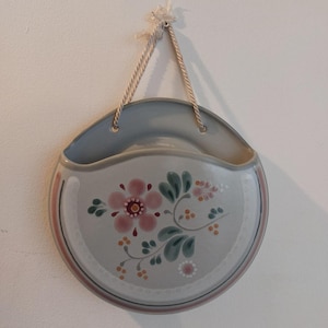 Vintage Porta Celi Spain Hand Painted Ceramic Wall Pocket Planter Signed Rosalina 1970s