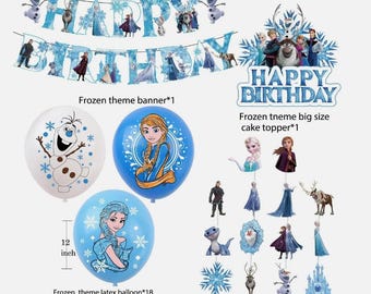 Elsa Birthday Party Decoration Set: Banner, Balloons, Cake & Cupcake Toppers