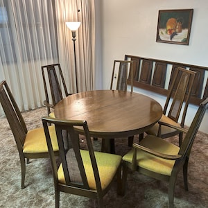 Mid-Century Modern Walnut Dining set by Broyhill Emphasis  44W  29H  2 LEAF 18(2) CHAIRS(6) 20W 41H 18D