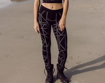 Unisex Leggings - Black Geo, full length leggings, cotton leggings, geometric print, yoga tights, yoga leggings, casual pants, black legging