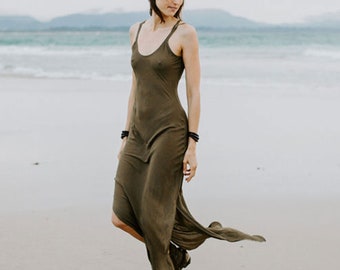 Long Slip Kleid - Olive Slip, Schlupfkleid, LBD, Boho, Sommerkleid, Strandkleid, Strandkleid, Sommerkleid, Strandkleid, Schlupfkleid, long slip.