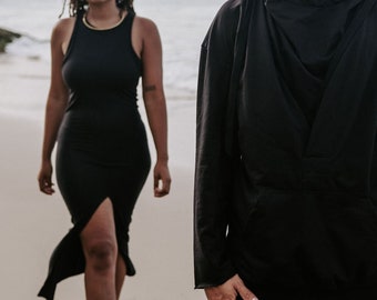 Black Tank Dress: Lyocell High Split Eco Dress