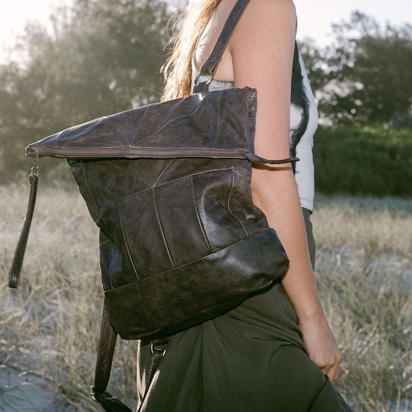 Leather Backpack - Chocolate brown, Backpack, Geometry, leather, leather pack, leather bag, Handbag, School Bag, Computer bag, leather bag.