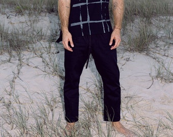 Twill-Hosen – Schwarz, Freizeithosen, Slouch-Hosen, Lounge-Hosen, Hosen mit elastischem Bund, schwarze Freizeithosen.