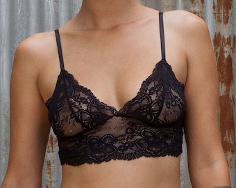 Black Lace Bralette: Cotton Lycra Crop Top