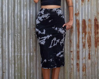 Long High Tube Skirt - smoke n Ash, High waisted Skirt, Stretch Skirt, Hand dyed, tube skirt, cotton skirt.