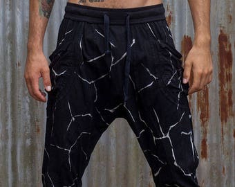 Lowriders in Black Marble - Drop Crotch Pants, Mens Pants, Mens Yoga Pants, Baggy Pants, Mens Workout Pants, Festival Pants, Track Pants