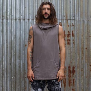 Hooded Tank Grey Black Tank, Hoody, Tank, Mens Tank. image 1