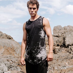 Textural Tank - Black Men&#39;s Tank, Black Tank, Printed tank, fitted Tank, Mens singlet, tank top, black singlet, singlet top.