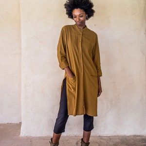 Brooklyn Long Shirt Tumeric, Unisex shirt, long sleeve shirt, shirt dress, kaftan, long shirt with splits, button up long shirt, shirt. image 5