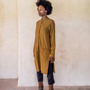 Brooklyn Long Shirt Tumeric, Unisex shirt, long sleeve shirt, shirt dress, kaftan, long shirt with splits, button up long shirt, shirt. image 7