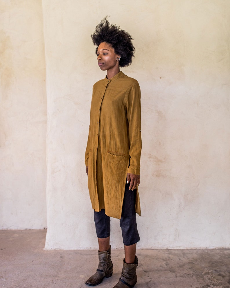 Brooklyn Long Shirt Tumeric, Unisex shirt, long sleeve shirt, shirt dress, kaftan, long shirt with splits, button up long shirt, shirt. image 7