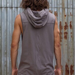 Hooded Tank Grey Black Tank, Hoody, Tank, Mens Tank. image 3