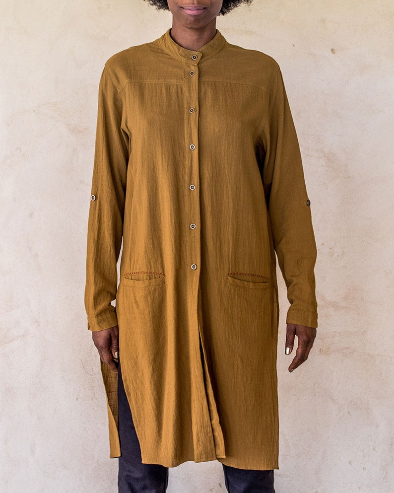 Brooklyn Long Shirt Tumeric, Unisex shirt, long sleeve shirt, shirt dress, kaftan, long shirt with splits, button up long shirt, shirt. image 10