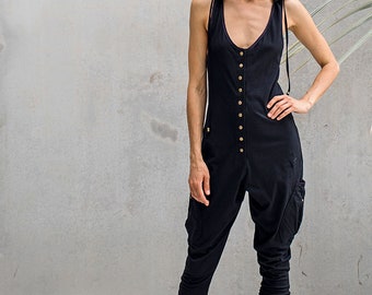 Black Cotton Jersey Jumpsuit: Women's Festival Onesie