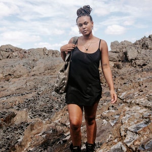 Black Silk Slip Dress: 100% Silk Crepe, Scoop Neck image 3