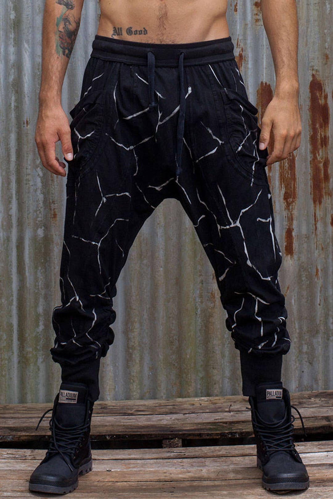 Buy Lowriders in Black Marble Drop Crotch Pants Mens Pants Online in India Etsy