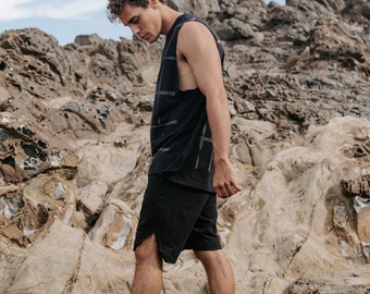 Sidewinder - Black, Athleisure, Black track shorts, terry shorts, yoga shorts, gym shorts, casual shorts, terry shorts, basketball shorts.