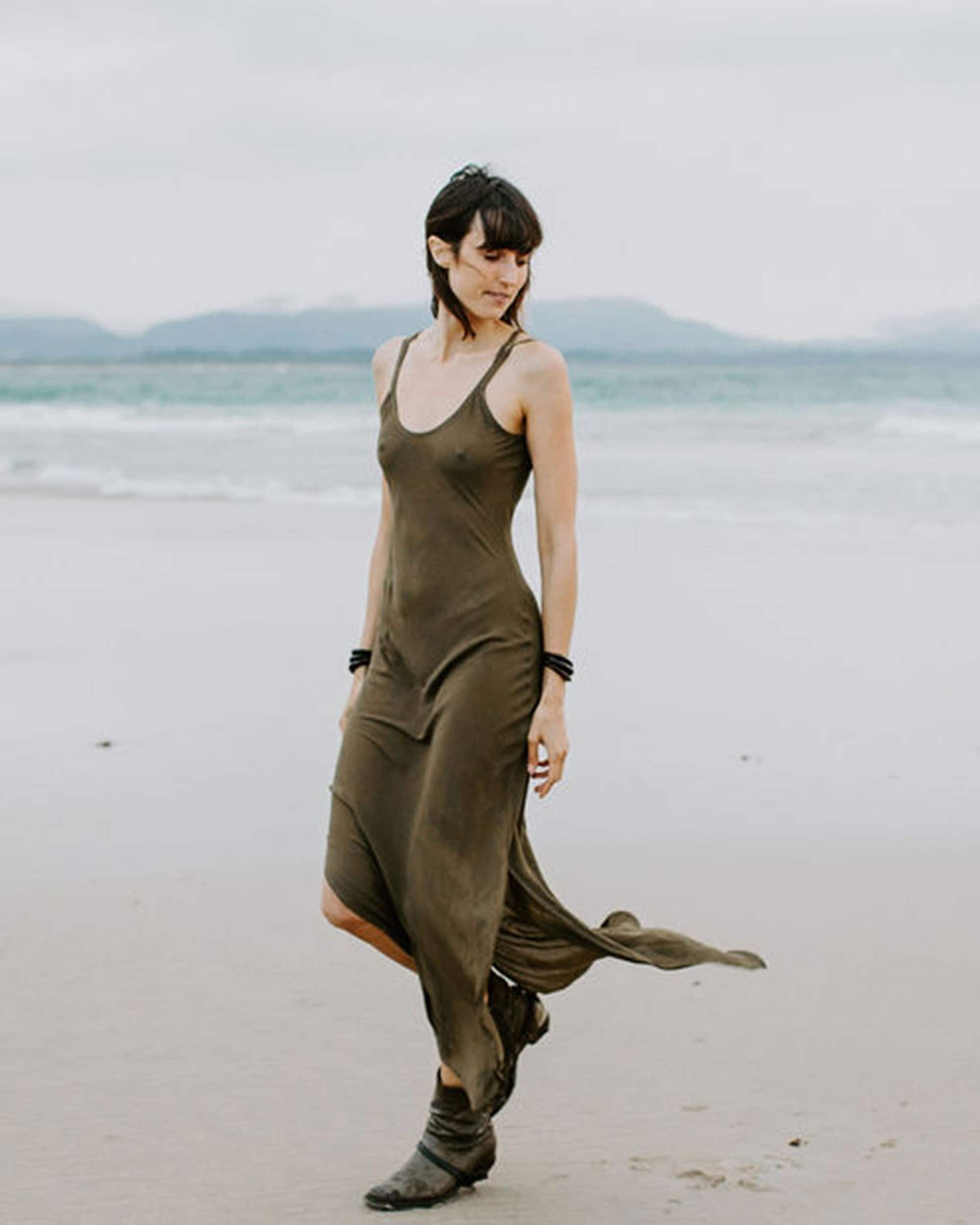 Vestido longo - Vestido verde-oliva, vestido curto, LBD, boho, vestido de verão, roupa de praia, vestido de praia, vestido curto de verão, vestido de praia, vestido curto, vestido longo.
