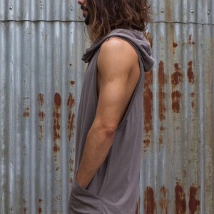 Hooded Tank Grey Black Tank, Hoody, Tank, Mens Tank. image 2