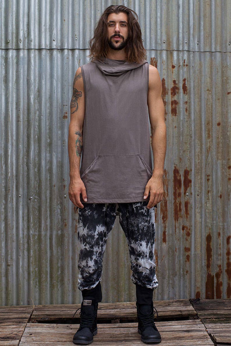 Hooded Tank Grey Black Tank, Hoody, Tank, Mens Tank. image 1