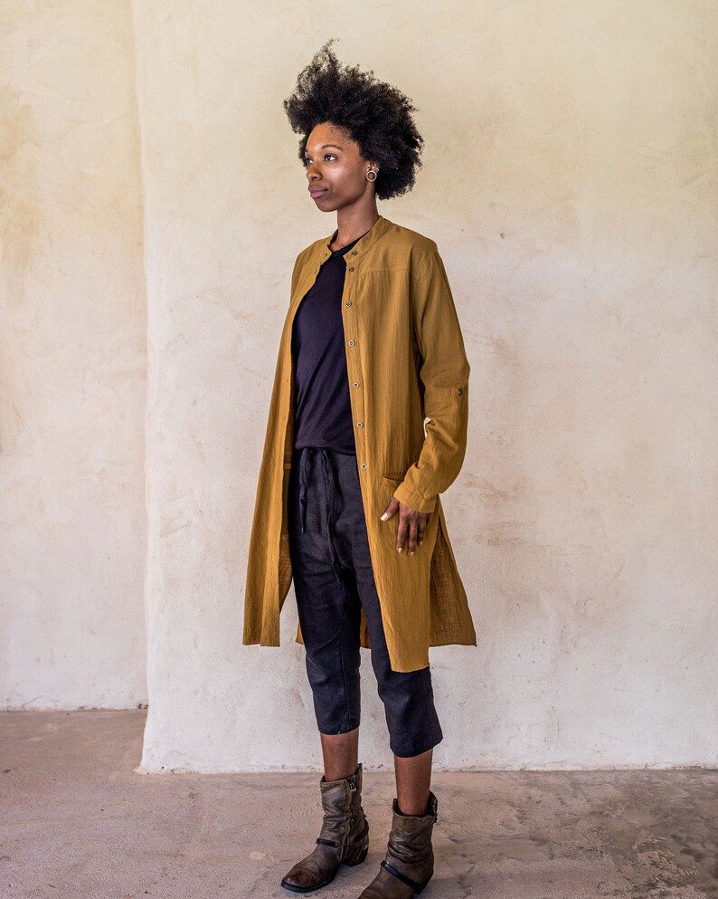 Brooklyn Long Shirt Tumeric, Unisex shirt, long sleeve shirt, shirt dress, kaftan, long shirt with splits, button up long shirt, shirt. image 3