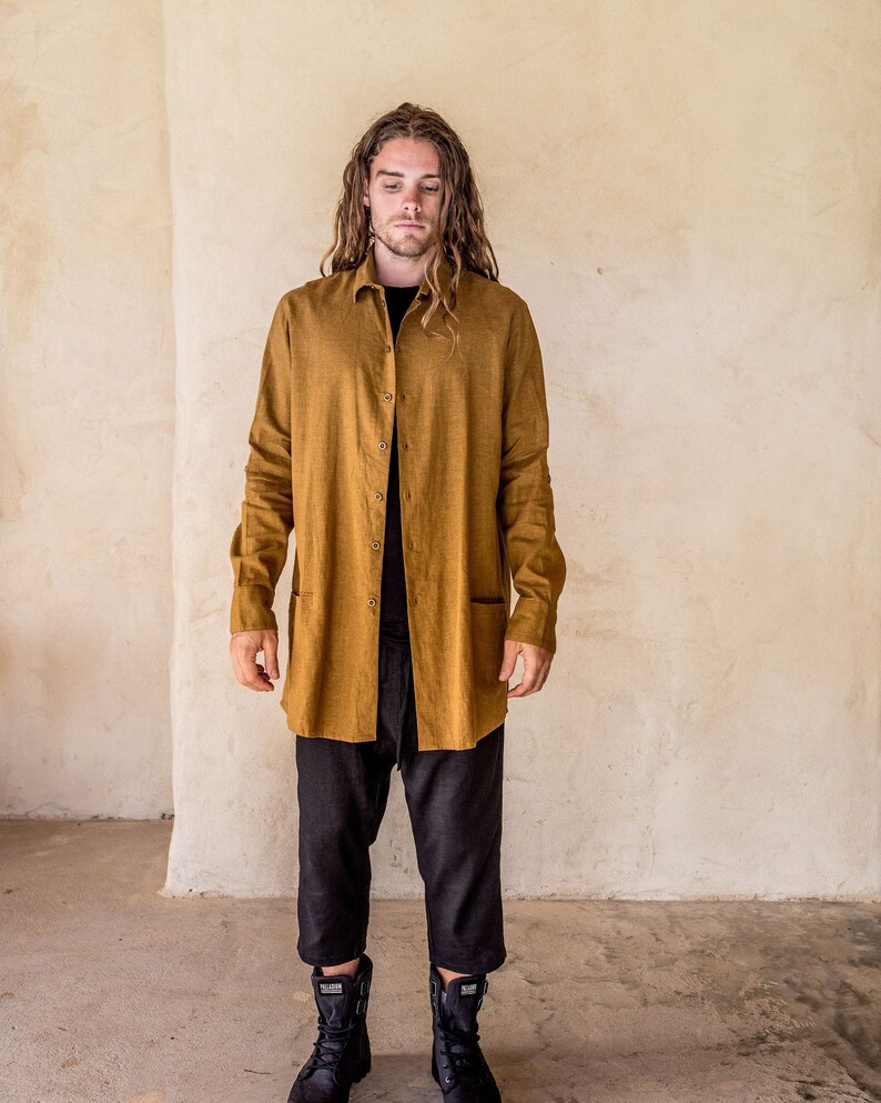 Axial Linen Shirt Tumeric Shirt Button Down Linen Shirt Etsy