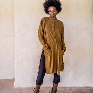 Brooklyn Long Shirt Tumeric, Unisex shirt, long sleeve shirt, shirt dress, kaftan, long shirt with splits, button up long shirt, shirt. image 9