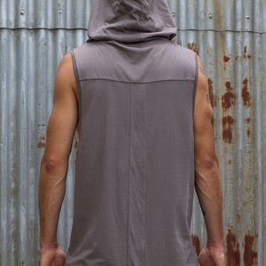 Hooded Tank Grey Black Tank, Hoody, Tank, Mens Tank. image 5