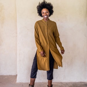 Brooklyn Long Shirt Tumeric, Unisex shirt, long sleeve shirt, shirt dress, kaftan, long shirt with splits, button up long shirt, shirt. image 6