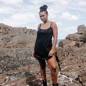 Black Silk Slip Dress: 100% Silk Crepe, Scoop Neck image 5