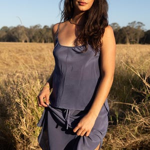 Vintage Indigo Silk Cami Top: 100% Silk Crepe Camisole