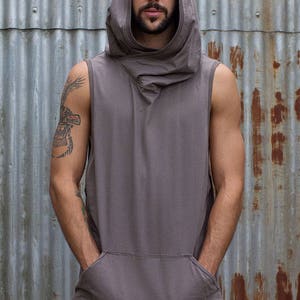 Hooded Tank Grey Black Tank, Hoody, Tank, Mens Tank. image 4