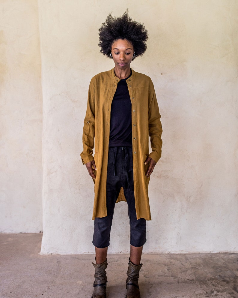 Brooklyn Long Shirt Tumeric, Unisex shirt, long sleeve shirt, shirt dress, kaftan, long shirt with splits, button up long shirt, shirt. image 2