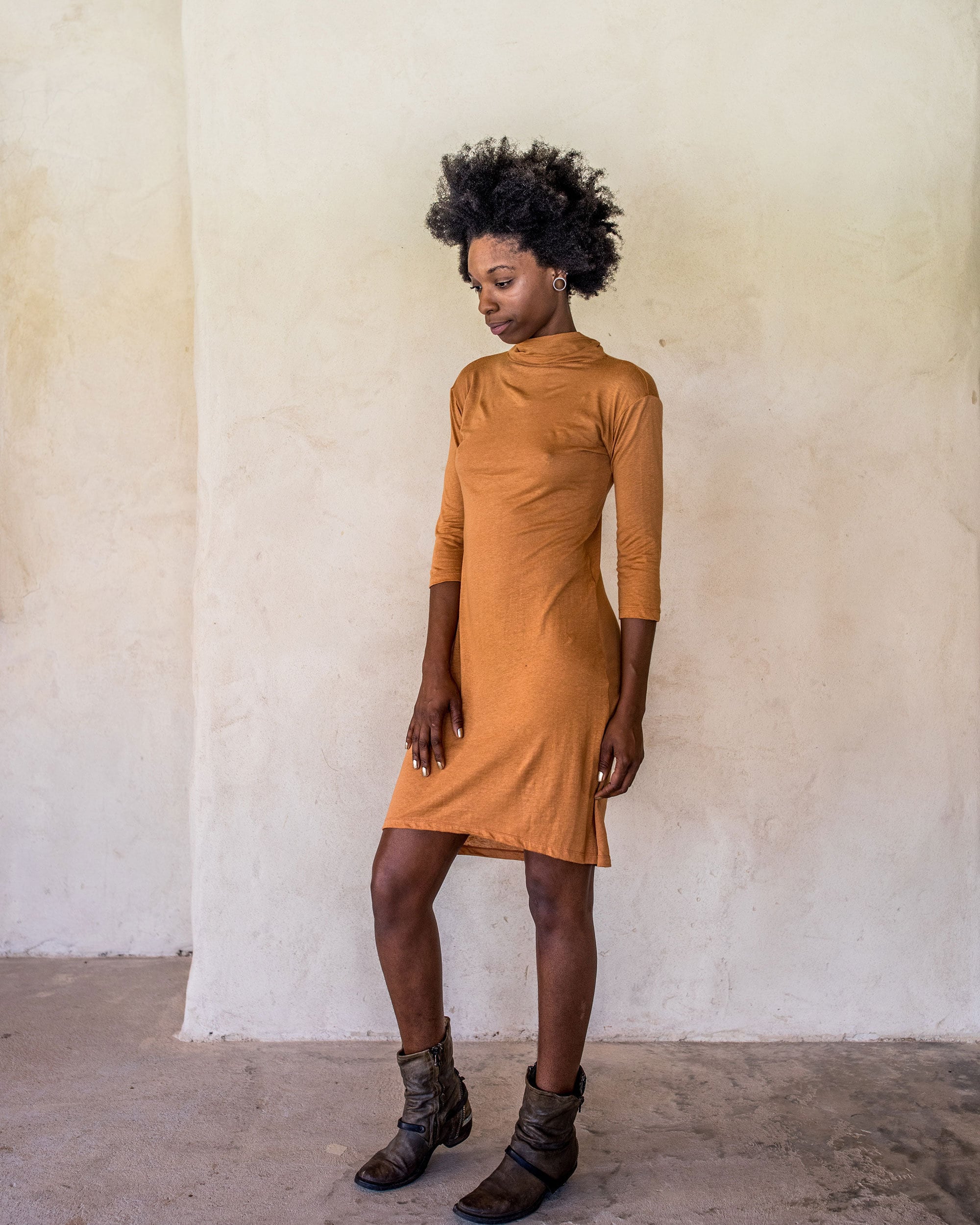 Linen Dress Burnt Orange Long Sleeve ...