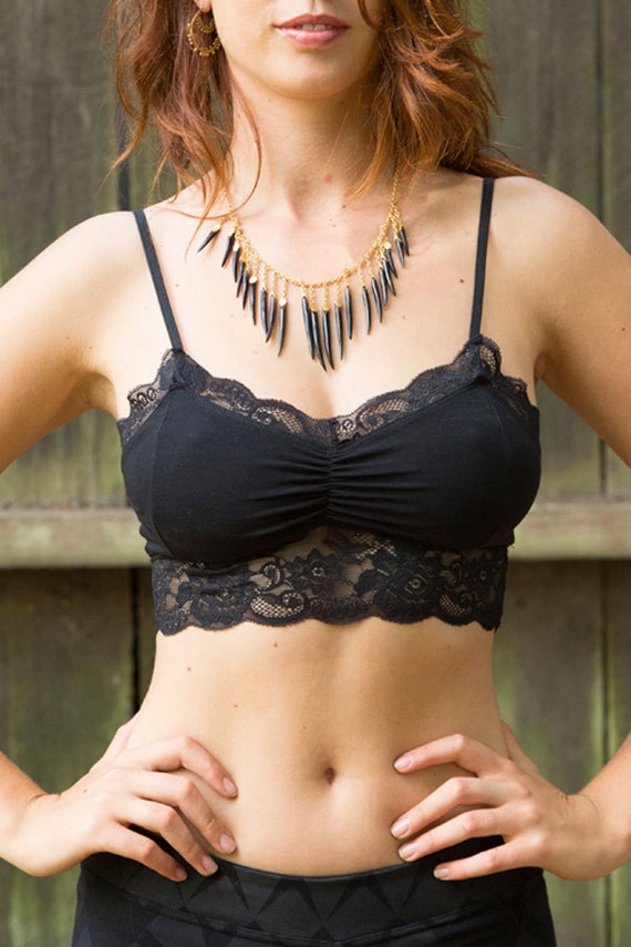 Lacy Crop Top Black Crop Top, Yoga Top, Black Lace Bralette, Crop