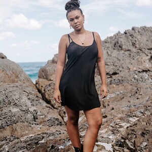 Black Silk Slip Dress: 100% Silk Crepe, Scoop Neck image 8