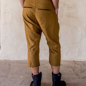 Linen pants Tumeric, casual linen, slouch pants, pleated pants, casual pants, unisex pants, lounge pants, capri pants, long shorts. zdjęcie 4
