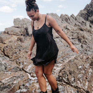 Black Silk Slip Dress: 100% Silk Crepe, Scoop Neck image 4