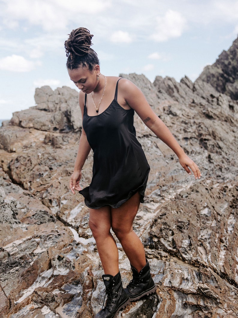 Black Silk Slip Dress: 100% Silk Crepe, Scoop Neck image 4