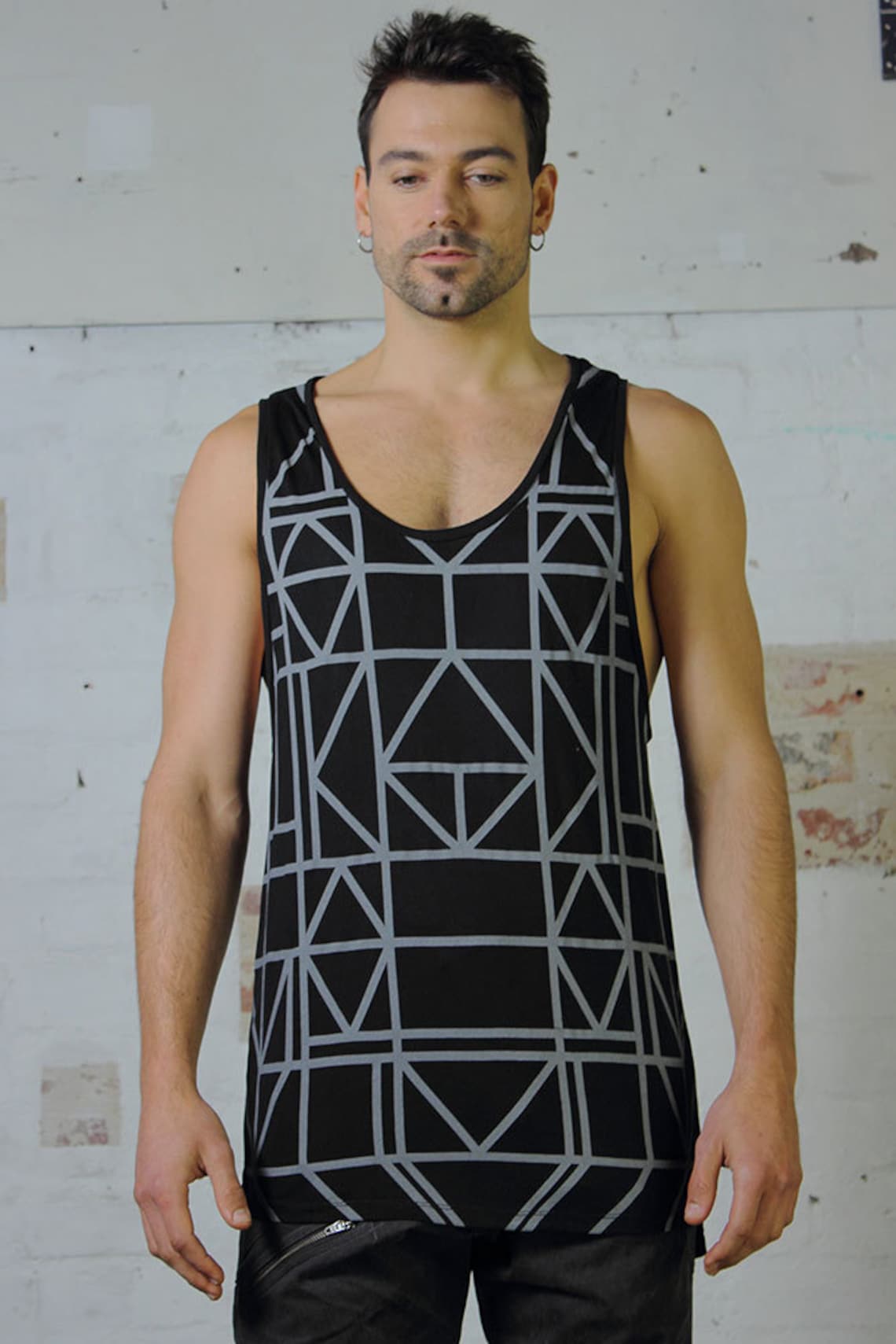 Men's Geo Tank Men's Tank Black Tank Geometric Etsy