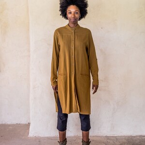 Brooklyn Long Shirt Tumeric, Unisex shirt, long sleeve shirt, shirt dress, kaftan, long shirt with splits, button up long shirt, shirt. image 4