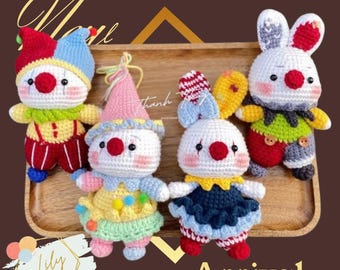 Handmade Crochet Clown & Bunny Dolls - Amigurumi Dolls