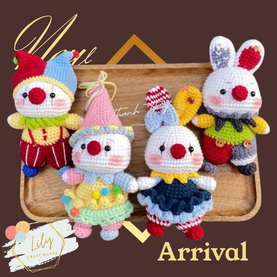 Handmade Crochet Clown & Bunny Dolls - Amigurumi Dolls
