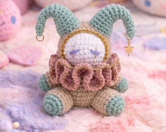 Pastel Harlequin & Jester Doll –Handmade Crochet Plush – Soft Goth Clown Amigurumi  Unique Gift for Collectors - Nursery Decor