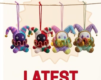 Handmade Crochet Jester Doll, Whimsical Plush Clown Toy, Fantasy Harlequin Amigurumi, Gothic Cute Hanging Decor, Custom your own jester