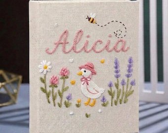 Personalized Embroidered Photo Album – Custom Name Baby Memory Book – Handmade Linen Scrapbook – Nursery Keepsake Gift