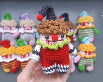 Tiny Crochet Clown Cuties Keychain- Amigurumi Clown Doll Keyring