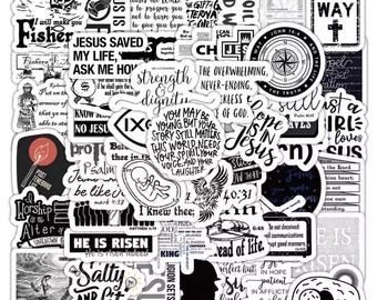 Christian Stickers: Black & White Jesus Quotes, Bible Verse Decals (50pcs)